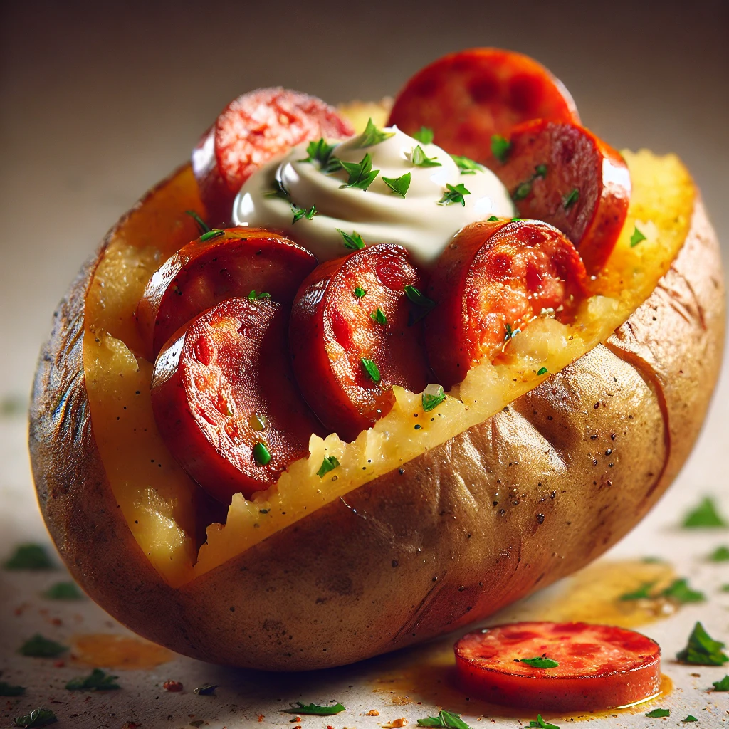 Batata recheada sabor calabresa com requeijão