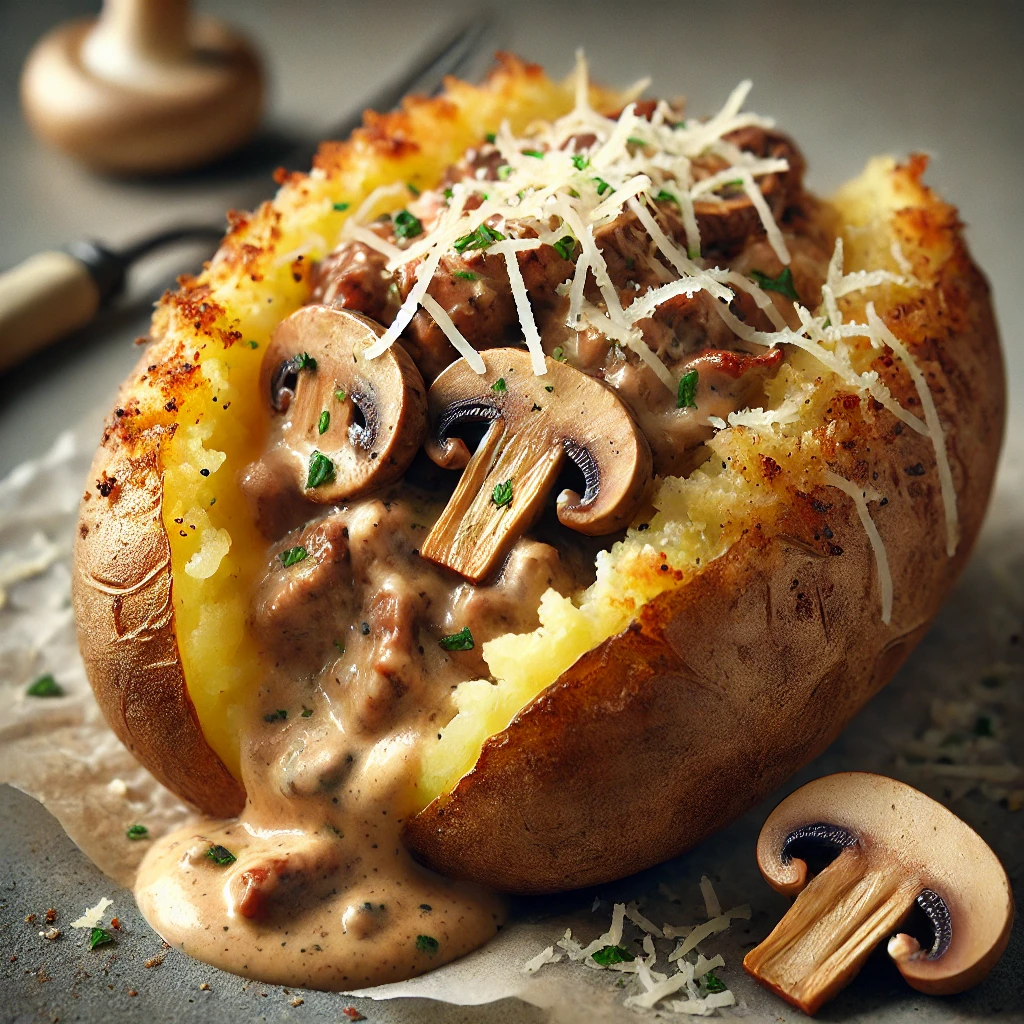 batata recheada sabor strogonoff com champion e parmesão